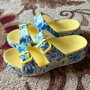 Yellow and Blue Floral Dansko Sandals